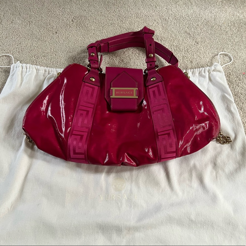 Authentic Versace quilted nylon leather bag Fushia